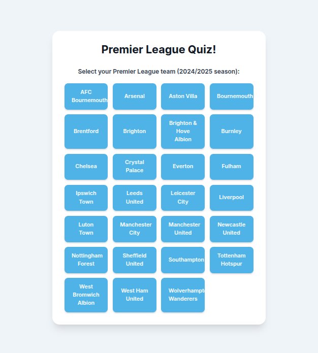 A question asking the user to pick a football team from a list of 24/25 premier league teams, https://www.premierleague.com/en/tables?competition=8&season=2024&round=L_1&matchweek=1&ha=-1