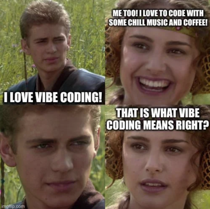 Reddit post on /r/ProgrammerHumor that jokes about misunderstanding the meaning of the phrase “vibe coding.” In February 2025, OpenAI co-founder Andrej Karpathy coined the phrase “vibe coding.” Vibe coding describes an AI-reliant style of coding where programmers use AI tools like Cursor to generate, test, and refine software.
